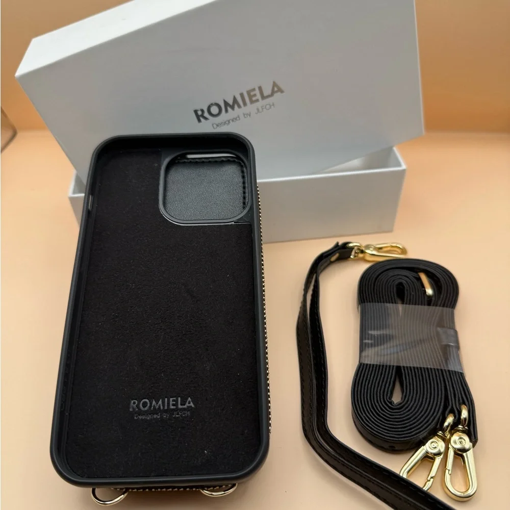 Romiela Black Quilted Crossbody Wallet, magnetic Case for iPhone 13 Pro NWOT